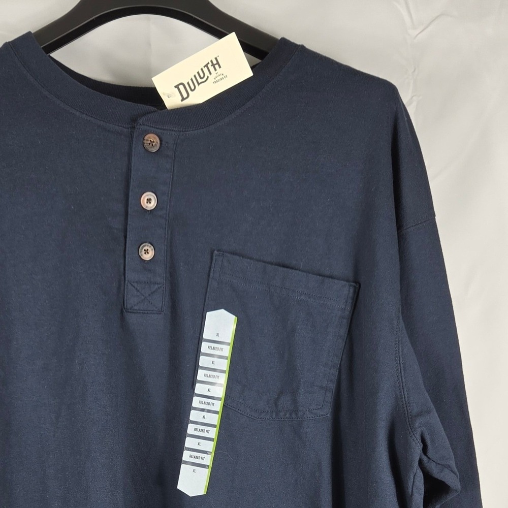 Duluth Trading Co Mens Longtail T Relaxed Fit Henley Long Sleeve Navy XL